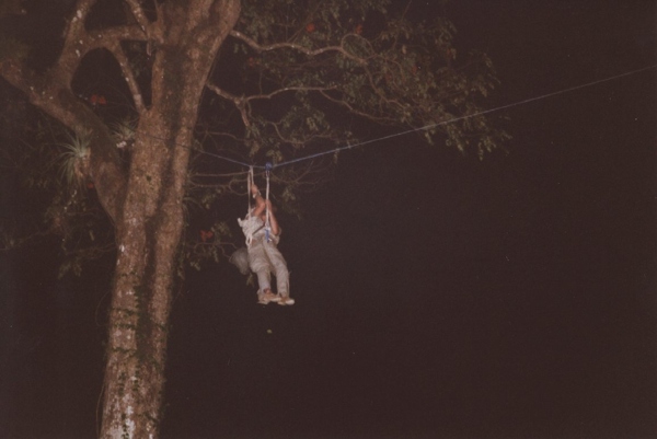 Our VIP hero descends on a zip line